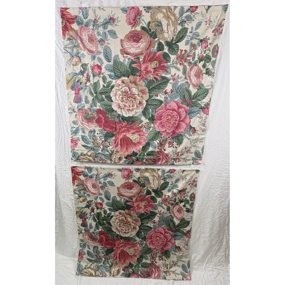 2 Pottery Barn Euro Shams Bird Floral Cottage Roses Jacobean Organic Cotton NWOT